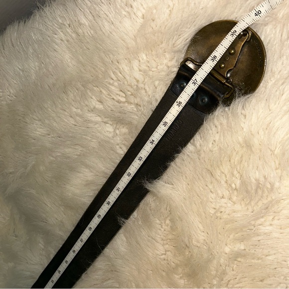 VTG CYDWOQ Distressed Wide Leather Belt w/Floral Boho Buckle #23636-50 36”-37” - Picture 14 of 16